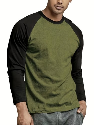 Men's Basic Casual Long Sleeve Color Block Raglan Sleeve T-shirt For Spring Fall