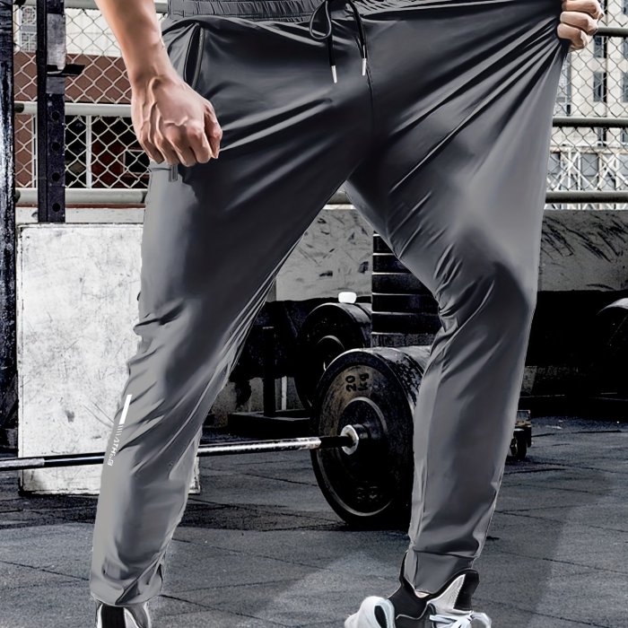Summer Spring Men's Waist Drawstring Quick Dry High Stretch Solid Color Sports Training Outdoor Long Pants With Zipper Pockets