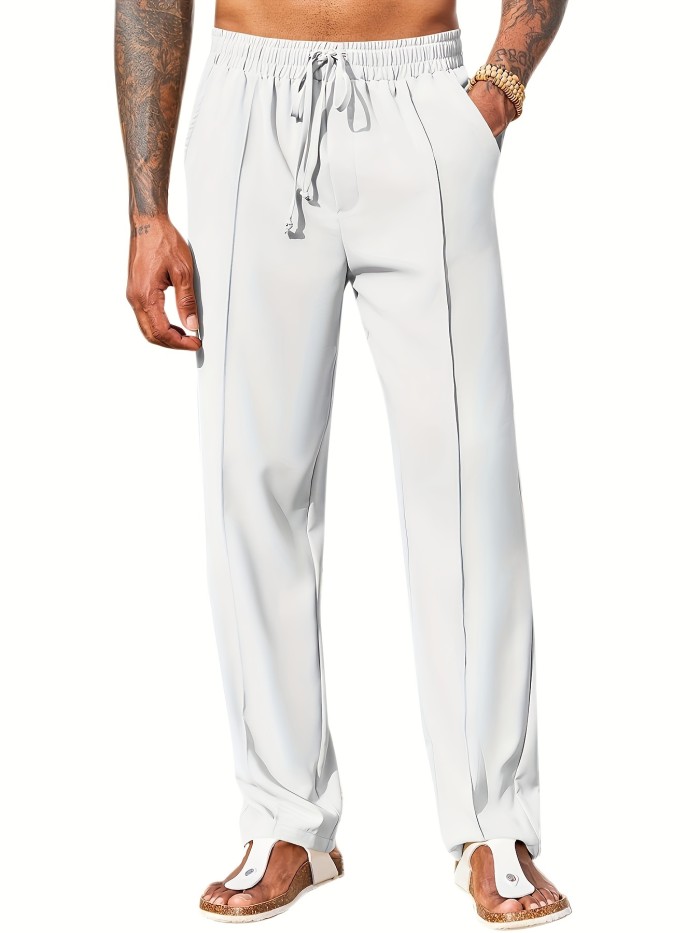 Mens Cotton Linen Pants Casual Drawstring Elastic Waist Loose Fit Beach Yoga Pants