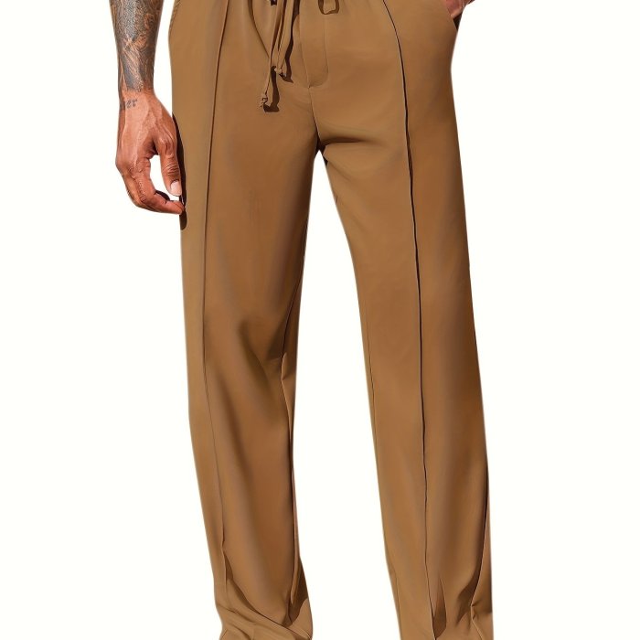 Mens Cotton Linen Pants Casual Drawstring Elastic Waist Loose Fit Beach Yoga Pants