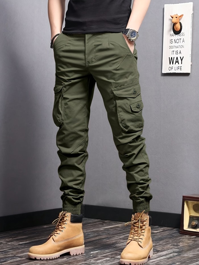 Men's Casual Tapered Multi Pocket Joggers, Chic Street Style Cargo Pants