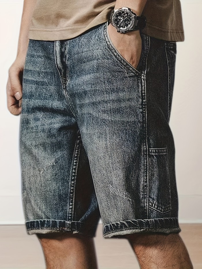 Shorts Men's Summer Retro Loose Fit Straight Leg Distressed Denim Capris