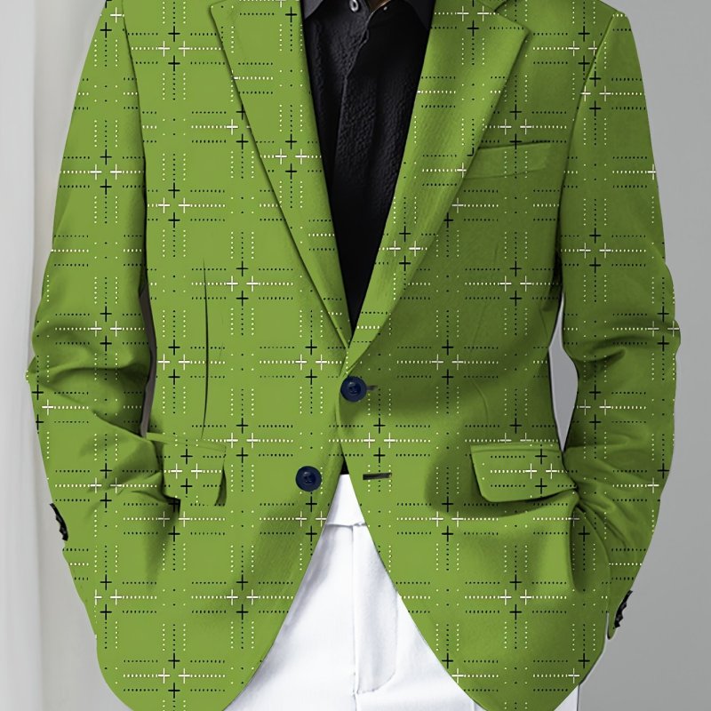 Men's Fashion Casual Blazer, Trendy Polka-dot Stripe Plaid Design Suit Jacket, Slim Fit Leisure Outerwear