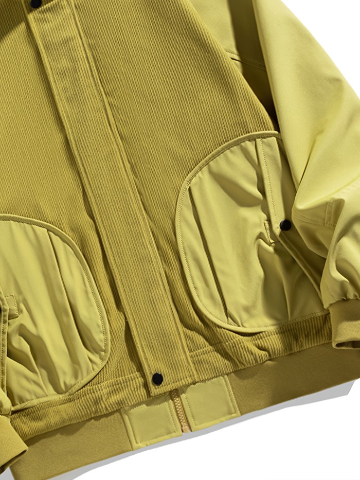 Men's Fashion Workwear Jacket, Loose Fit Color Block Jacket With Pockets, Spring\u002FFall Casual Wear