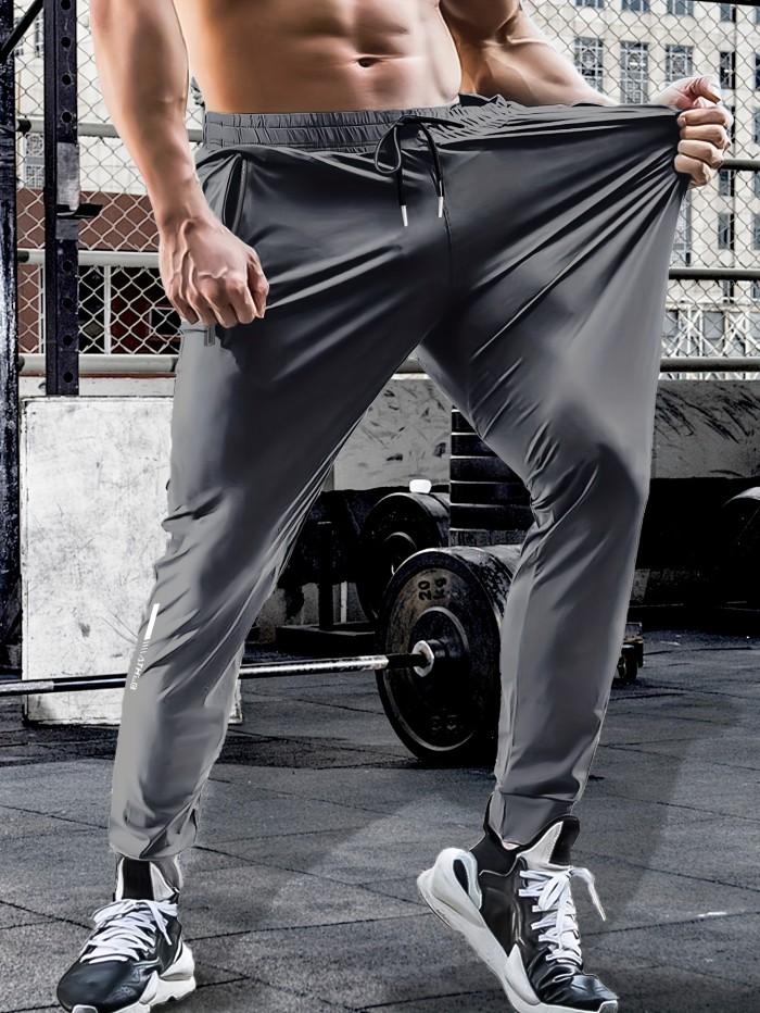 Summer Spring Men's Waist Drawstring Quick Dry High Stretch Solid Color Sports Training Outdoor Long Pants With Zipper Pockets
