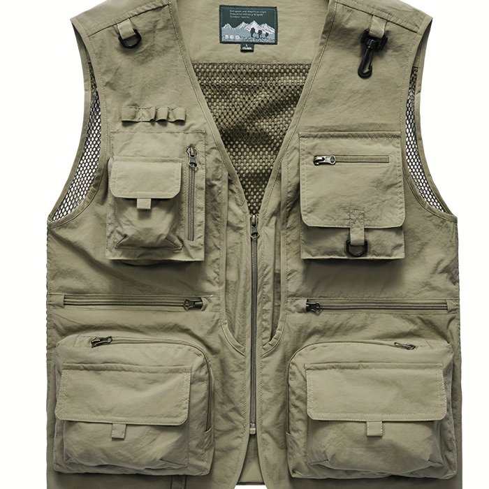 Breathable Mesh Zip Up Cargo Vest For Men - Perfect For Fishing, Hiking, And Trekking In Summer With Multiple Pockets