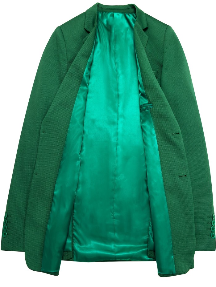 Formal Green Waffle Fabric Satin Clean Men's Suit With Pockets, Two Button Lapel Suit Jacket, Suitable For Business Banquets And Partie Gift Prom