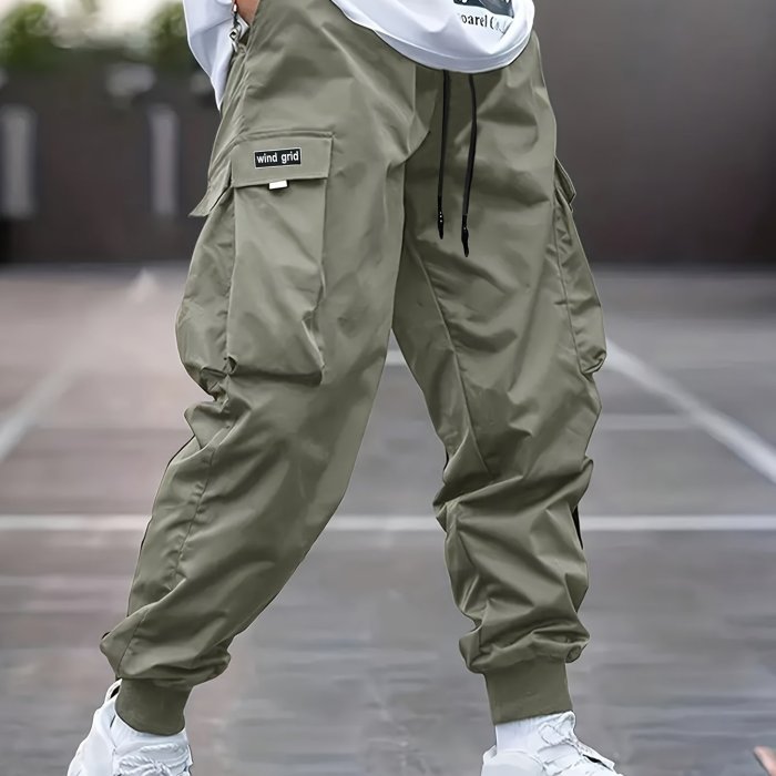 Men's Casual Cuffed Pants With Drawstring & Pockets, Men's Stylish Comfy Pants For Daily Wear