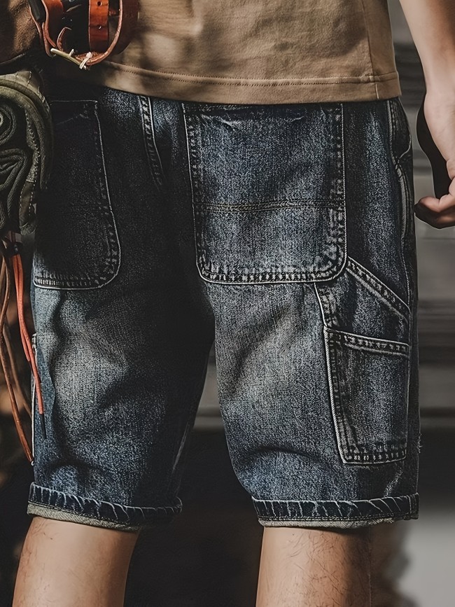 Shorts Men's Summer Retro Loose Fit Straight Leg Distressed Denim Capris