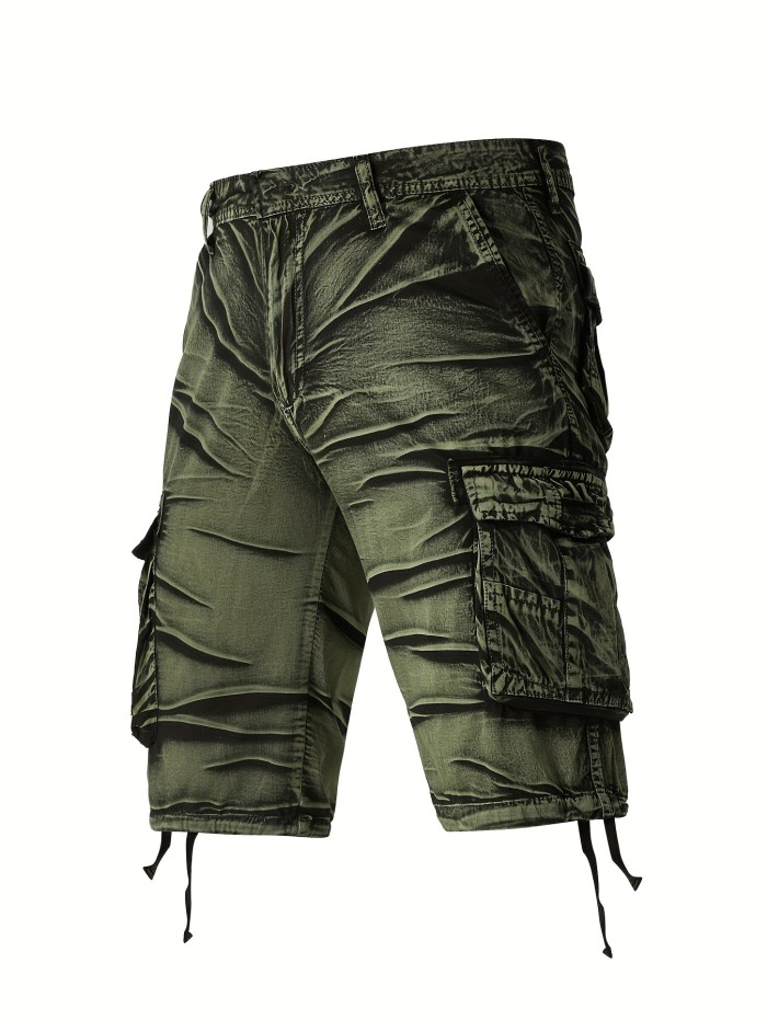 Camo Pattern Cotton Breathable Men's Embroidery Cargo Short Pants, Lightweight Flap Pocket Loose Trendy Shorts, Men's Work Pants Outdoors For Hiking Fishing
