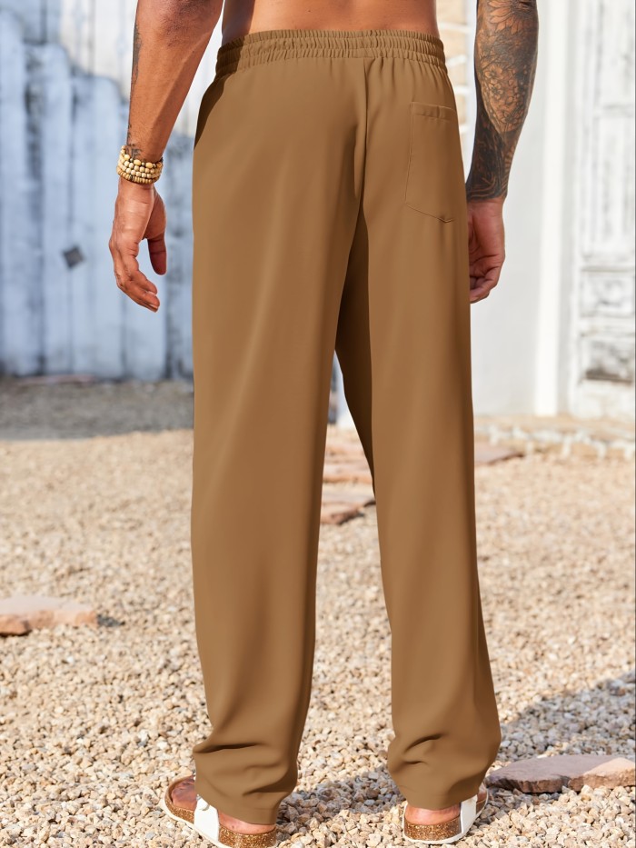 Mens Cotton Linen Pants Casual Drawstring Elastic Waist Loose Fit Beach Yoga Pants