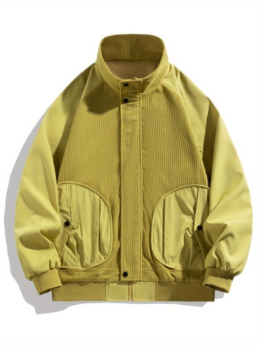 Men's Fashion Workwear Jacket, Loose Fit Color Block Jacket With Pockets, Spring\u002FFall Casual Wear