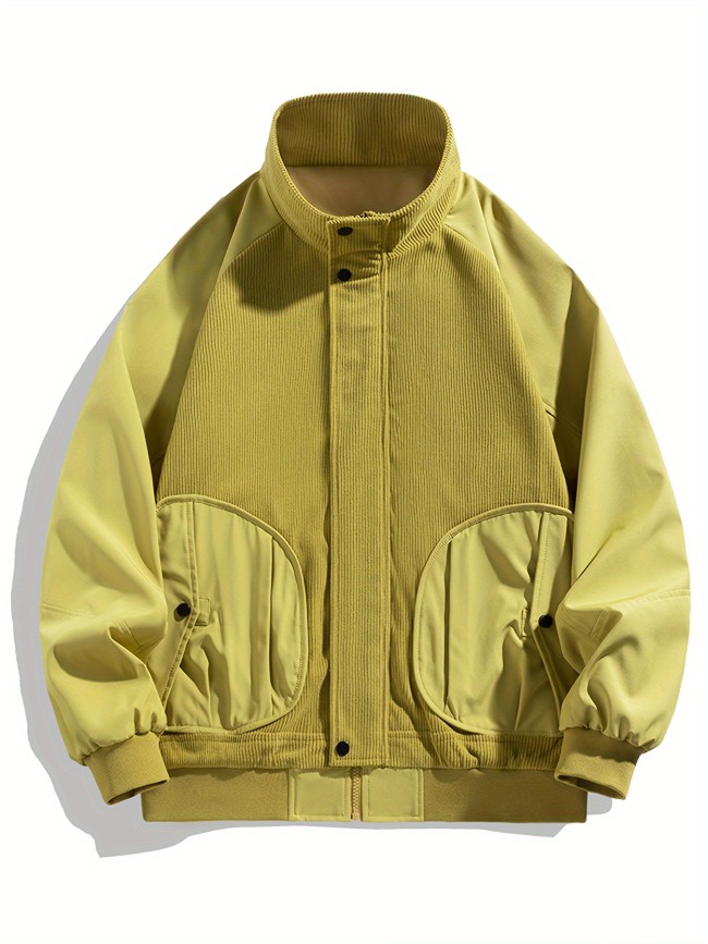 Men's Fashion Workwear Jacket, Loose Fit Color Block Jacket With Pockets, Spring\u002FFall Casual Wear