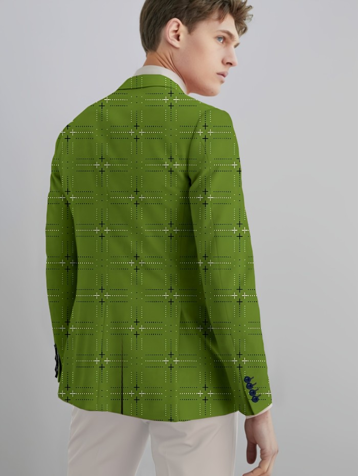 Men's Fashion Casual Blazer, Trendy Polka-dot Stripe Plaid Design Suit Jacket, Slim Fit Leisure Outerwear