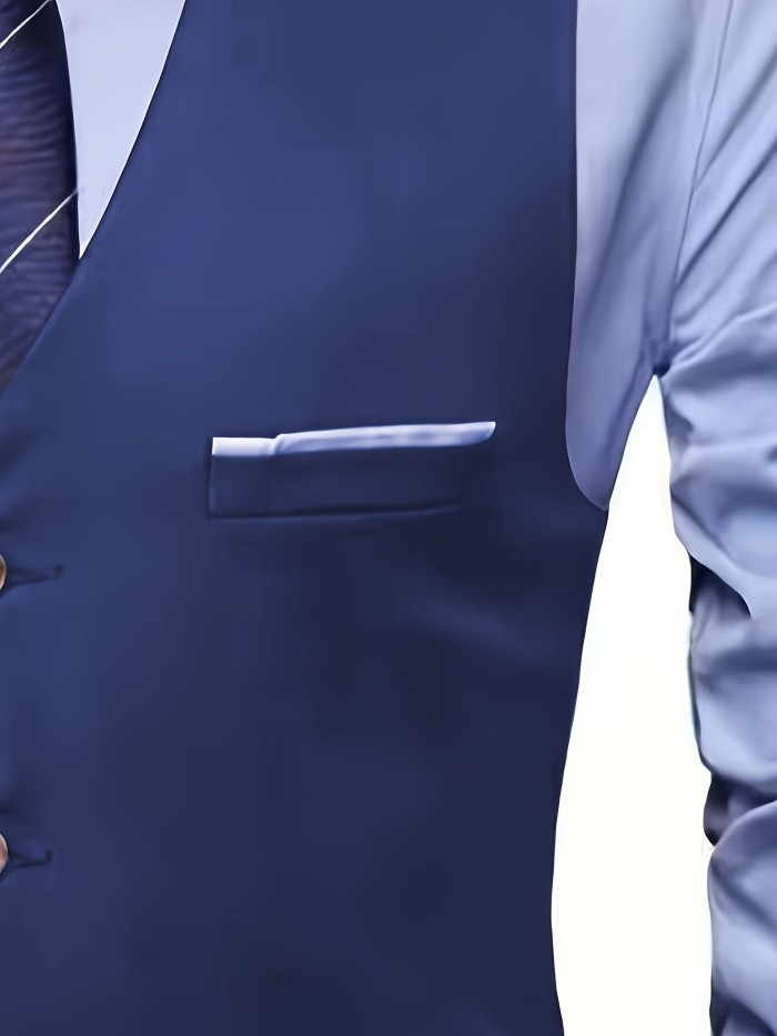 V Neck Smart Suit Vest, Men's Casual Retro Style Solid Color Single Breasted Waistcoat For Dinner Suit Match