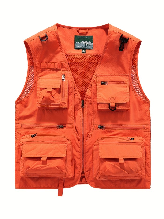 Breathable Mesh Zip Up Cargo Vest For Men - Perfect For Fishing, Hiking, And Trekking In Summer With Multiple Pockets