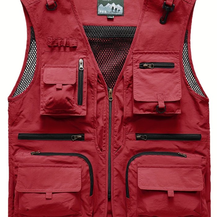 Breathable Mesh Zip Up Cargo Vest For Men - Perfect For Fishing, Hiking, And Trekking In Summer With Multiple Pockets
