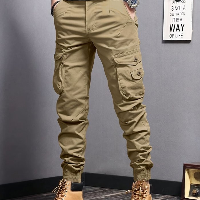 Men's Casual Tapered Multi Pocket Joggers, Chic Street Style Cargo Pants