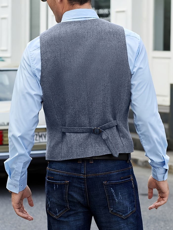 Elegant Classic Single Breasted Male Dress Vest Retro Suit Vest For Men Wedding Party