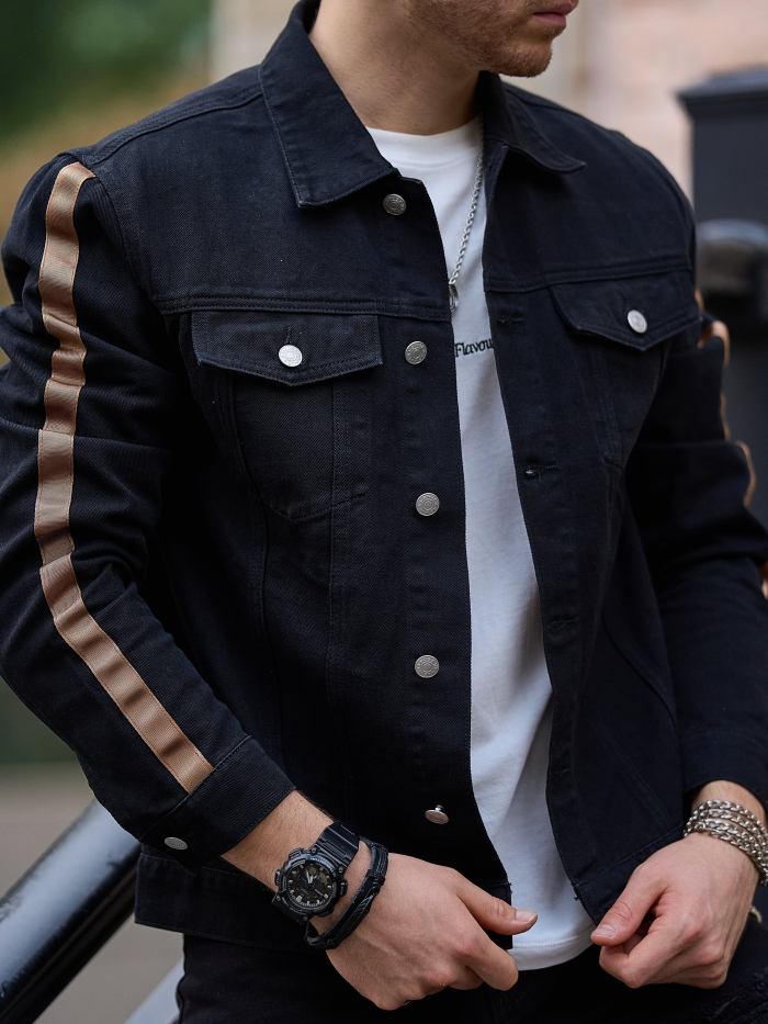 Men's Casual Raw Trim Button Up Denim Jacket, Chic Street Style Lapel Jacket