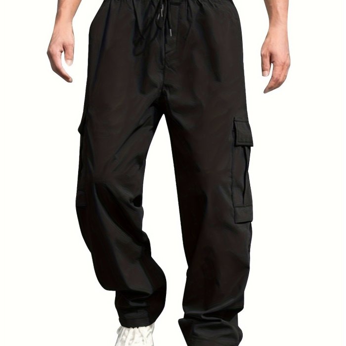 Men's Cargo Pants With Drawstring And Pockets In Solid Color, Loose Fit And Trendy For Casual Wear