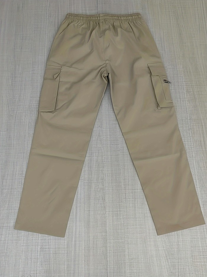 Mens Solid Long Drawstring Cargo Straight Leg Pants - Loose Fit, Non-Stretch Polyester, Multiple Pockets, Machine Washable - Perfect for Outdoor Sports, Beach, Weekend Casual, and Night Out