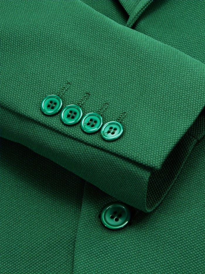 Formal Green Waffle Fabric Satin Clean Men's Suit With Pockets, Two Button Lapel Suit Jacket, Suitable For Business Banquets And Partie Gift Prom