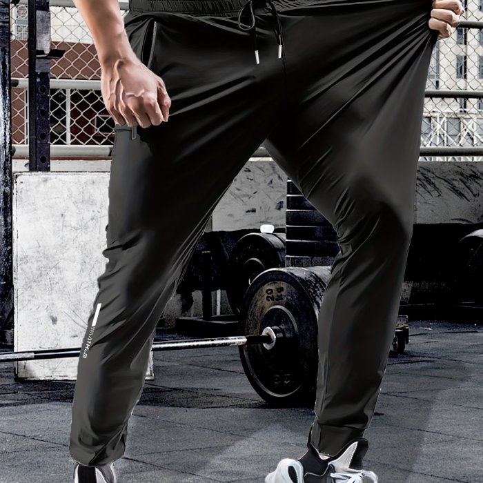 Summer Spring Men's Waist Drawstring Quick Dry High Stretch Solid Color Sports Training Outdoor Long Pants With Zipper Pockets
