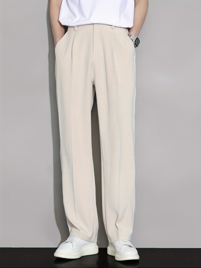 Men's Loose Solid Barrel Pants With Pockets, Casual Trousers For Summer Outdoor Activities Gift