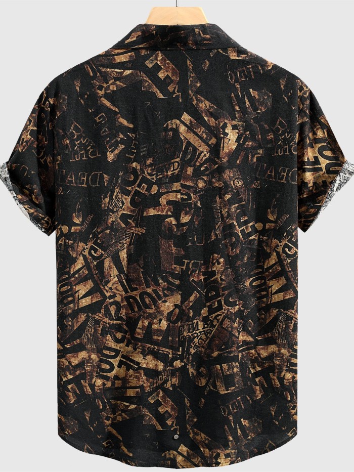 Stylish Mens Geometric Print Shirt - Breathable, Loose Fit, Short Sleeve, Lapel Collar, Button Up, Casual Wear for Summer Outdoor Activities and Daily Life