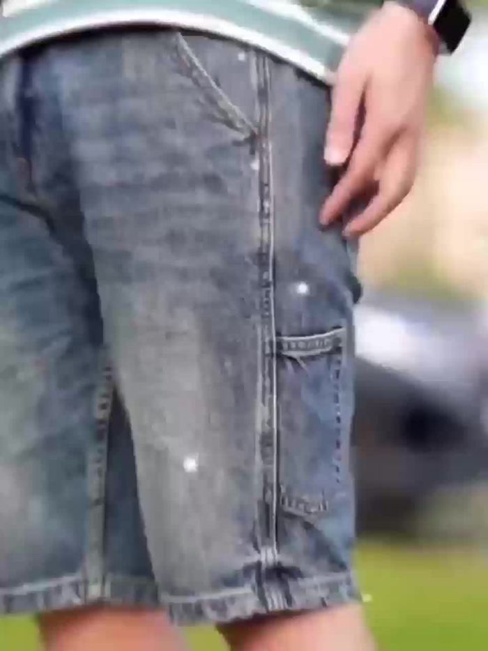 Shorts Men's Summer Retro Loose Fit Straight Leg Distressed Denim Capris