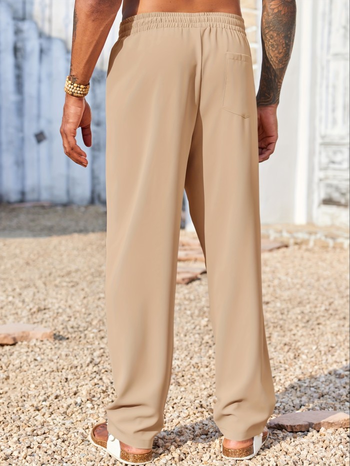 Mens Cotton Linen Pants Casual Drawstring Elastic Waist Loose Fit Beach Yoga Pants