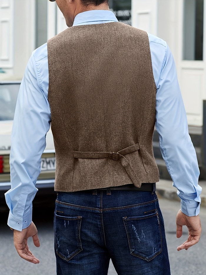 Elegant Classic Single Breasted Male Dress Vest Retro Suit Vest For Men Wedding Party