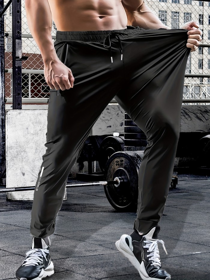 Summer Spring Men's Waist Drawstring Quick Dry High Stretch Solid Color Sports Training Outdoor Long Pants With Zipper Pockets