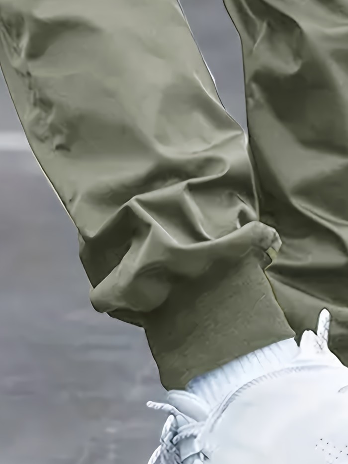 Men's Casual Cuffed Pants With Drawstring & Pockets, Men's Stylish Comfy Pants For Daily Wear