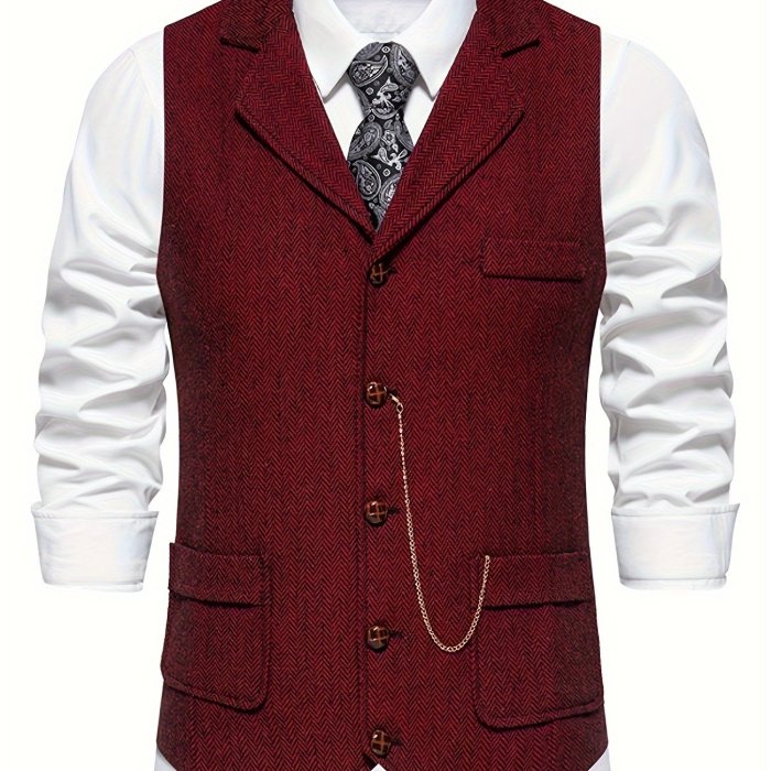 Pretty Burnt Orange Slim Fit Single Breasted Solid Color Herringbone Print Men's Vest main image 1