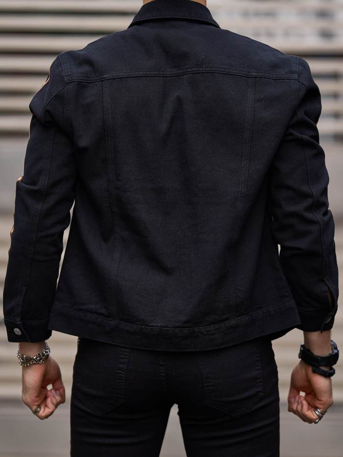 Men's Casual Raw Trim Button Up Denim Jacket, Chic Street Style Lapel Jacket