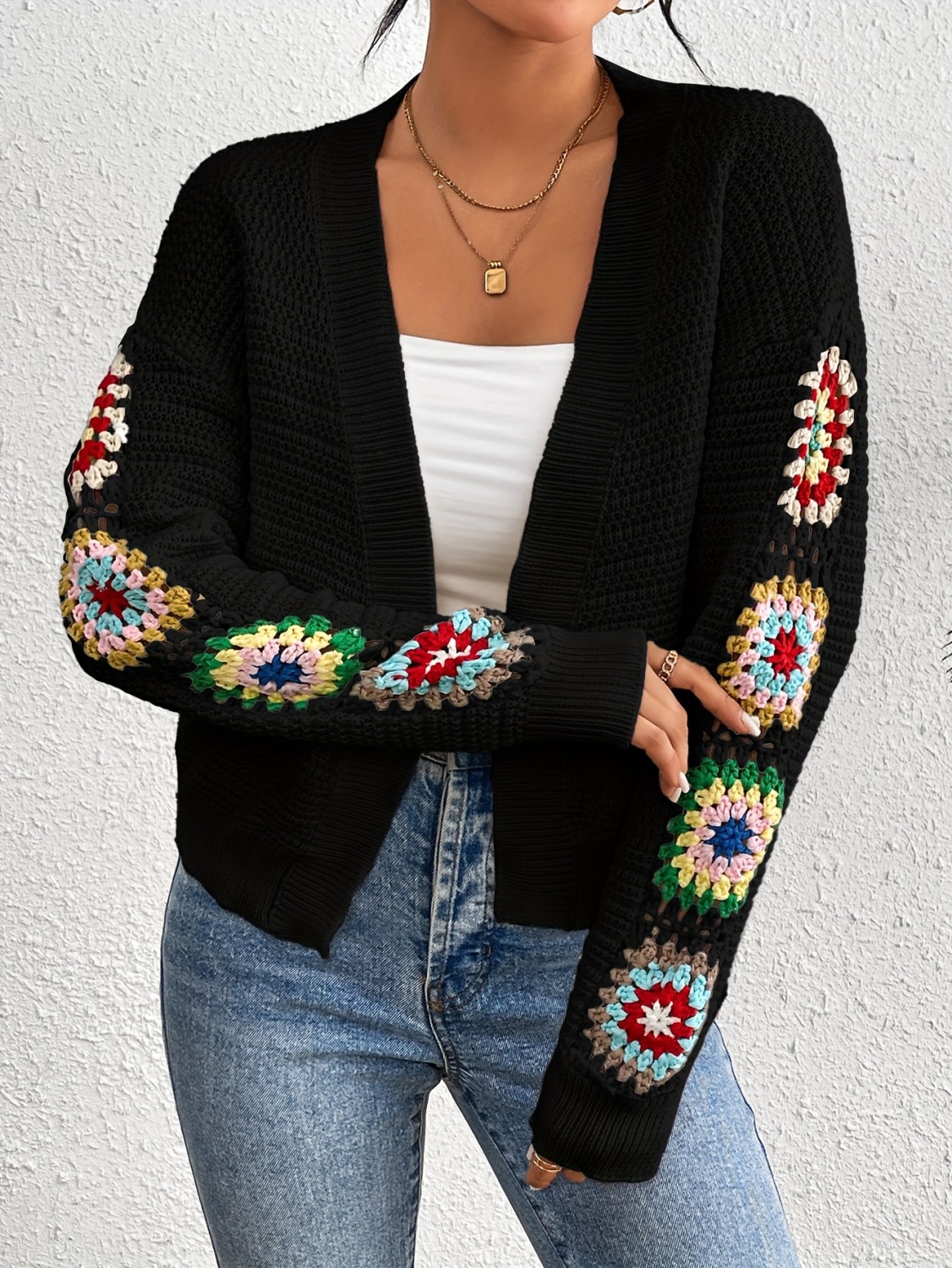 Women's Knitted Three Dimensional Pattern Open Front Cardigan
