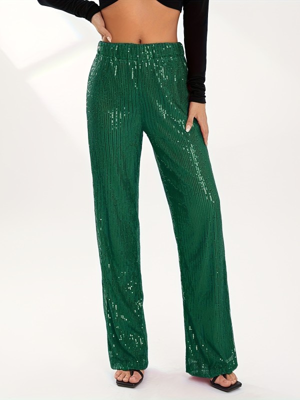 Sequined Sparkly Wide Leg Pants, Elegant High Waist Pants For Party & Club, Women's Clothing