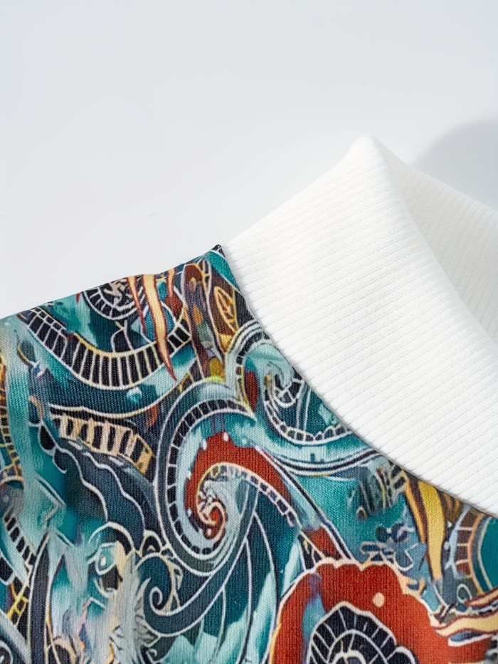 Sun Print Long Sleeve Jacket, Casual Full Zip Jacket For Spring & Fall, Women's Clothing