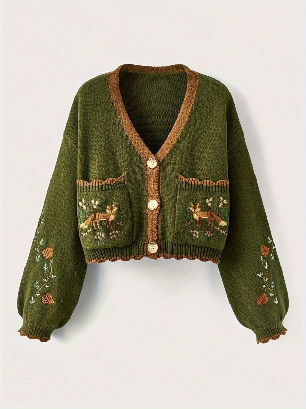 Stylish Long Sleeve Embroidered Cardigan - Soft, Cozy, and Warm for Fall & Winter - Womens Fashion Clothing for Everyday Wear