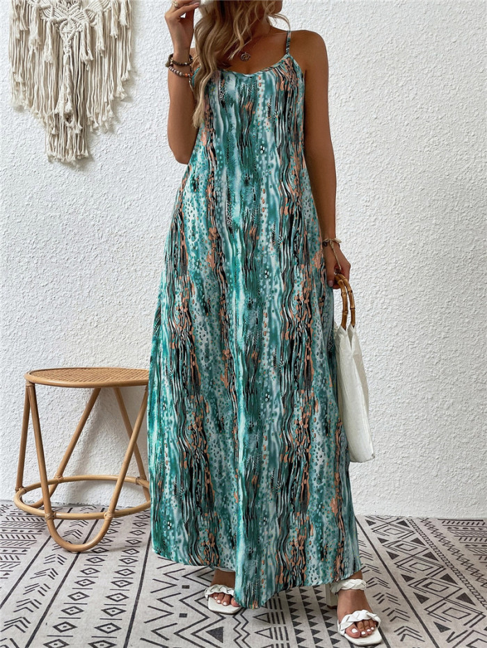 Women's summer printed suspender dress