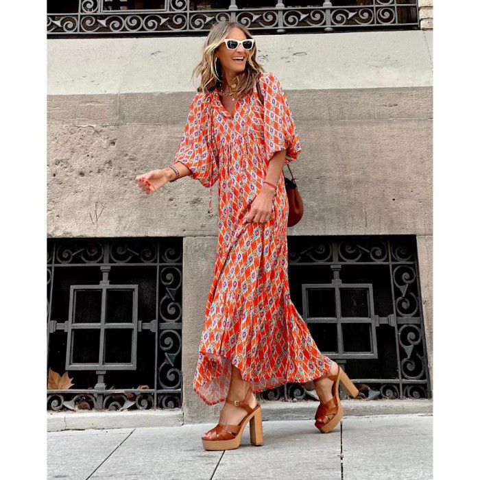 Boho Style Puff Sleeves Dress