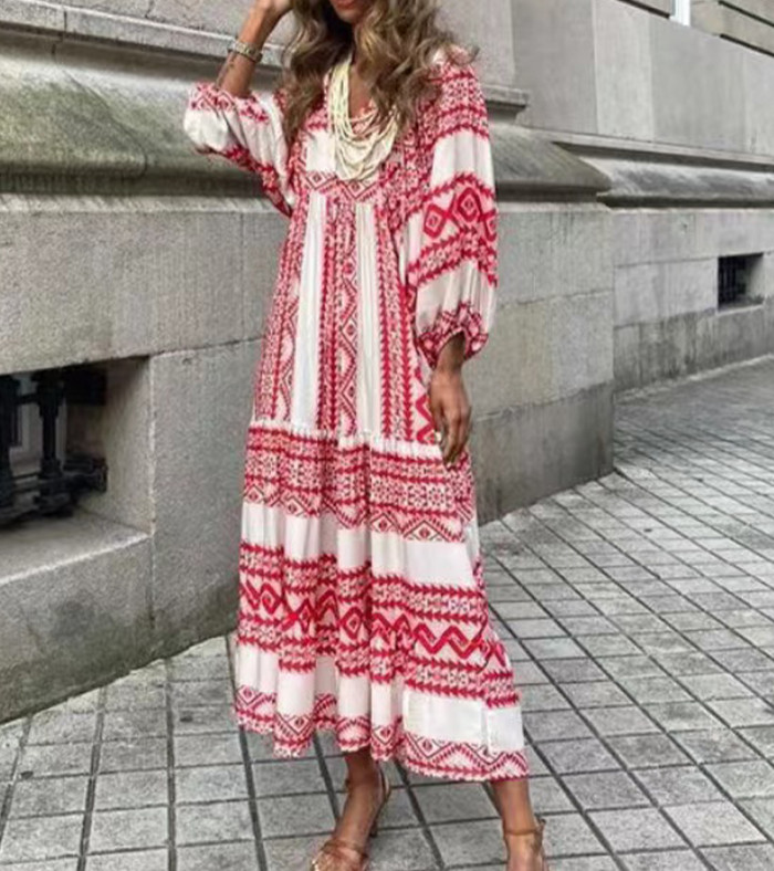 Boho Style Puff Sleeves Dress