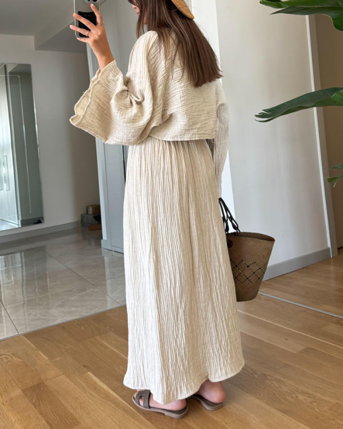 Casual Holiday Trumpet Sleeve Top & Split Skirt Two-Piece Set