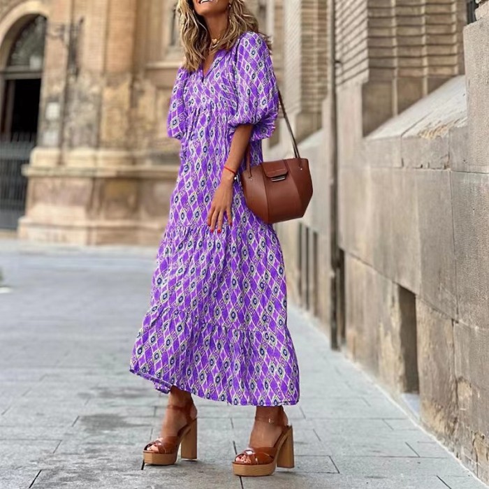 Boho Style Puff Sleeves Dress