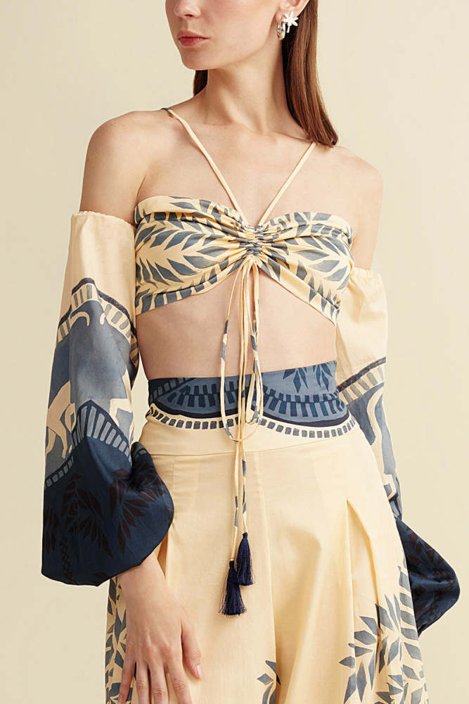 Chic Abstract Print Lace-Up Two-Piece Set