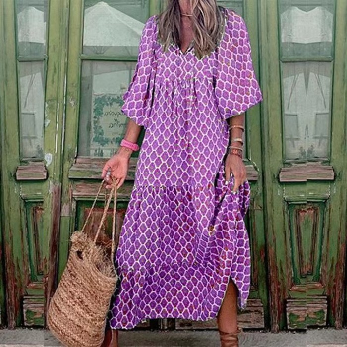 Boho Style Puff Sleeves Dress