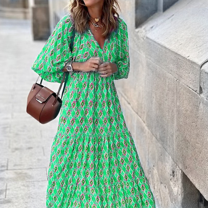 Boho Style Puff Sleeves Dress