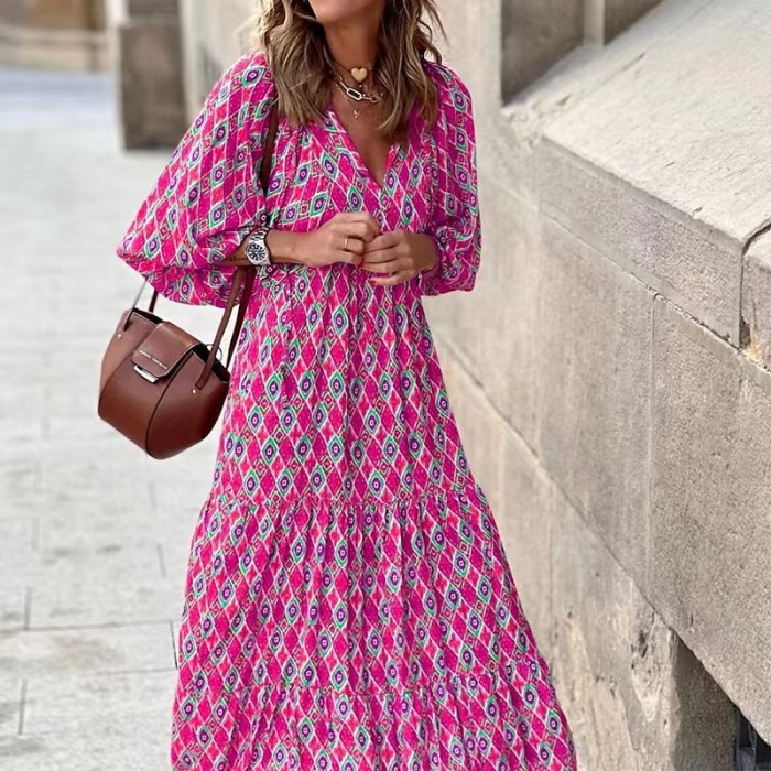 Boho Style Puff Sleeves Dress